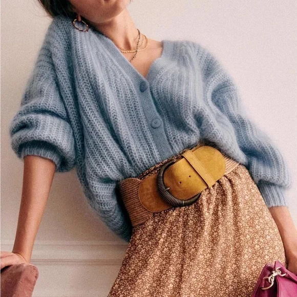 Sézane Vintage Blue V-Neck Achille Cardigan - Picture 2 of 14